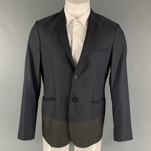 EMPORIO ARMANI Size 38 Navy Olive Color Block Polyester Blend Sport Coat